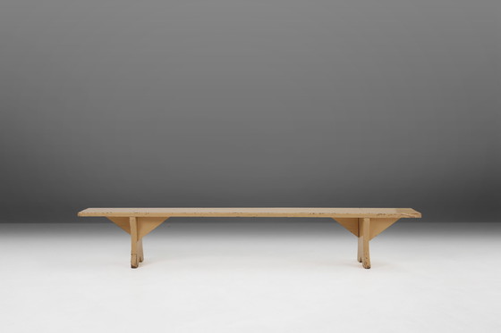 Image 1 of Rustic Hand-Crafted Beige Wooden Bench, France, 1900s