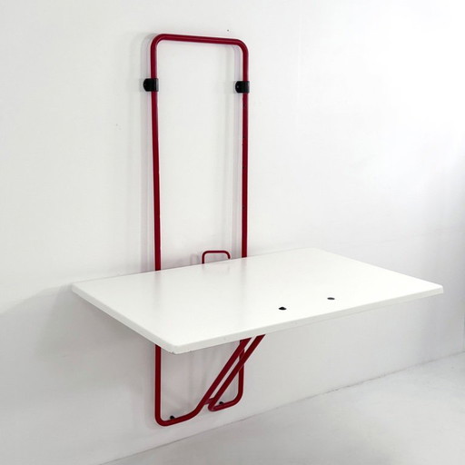 Red Clino Tubular Folding Wall Table by Mario Mazzer for Magis, 1980s