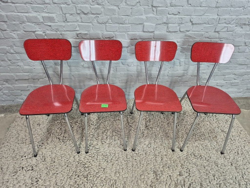 Lot de 4 Chaises de Cuisine Vintage Brabantia, Formica Effet Marbre Noir avec Accent Doré, Pays-Bas, Années 1960