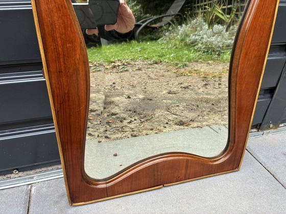 Specchio bisellato a forma organica Mid-century con cornice in legno, anni '40-'50, Vetro, Marrone (foto 2 di 5)