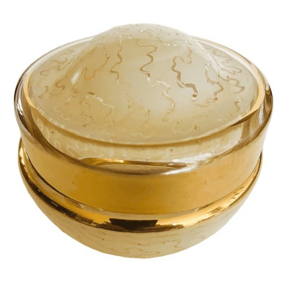 Image 1 of Scatola per gioielli Art Déco in vetro con motivo giallo oro 1950