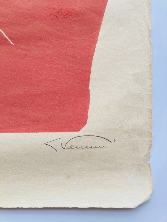 Image 1 of Libbe Venema - Figura vintage rosa - anni '70/'80 - Linoleografia