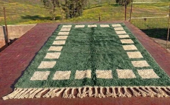 Tappeto berbero marocchino verde ed ecru 300x200 cm – motivo geometrico quadrato – Tappeti, Lana, Cotone (photo 2 of 6)