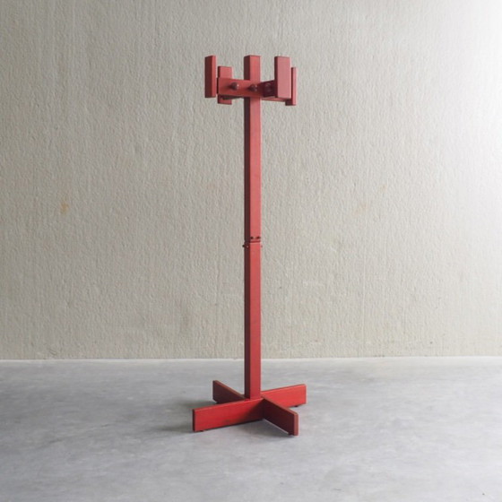 Postmodern Red Stained Pine Wood Coat Hanger – Coat racks (photo 6 of 11)