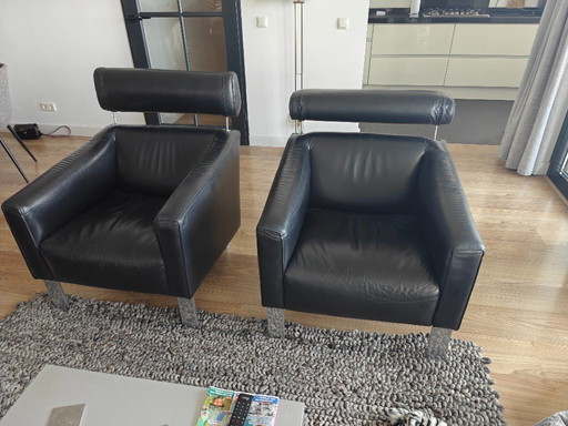 Leolux Patachou bank en 2 fauteuils zwart leer