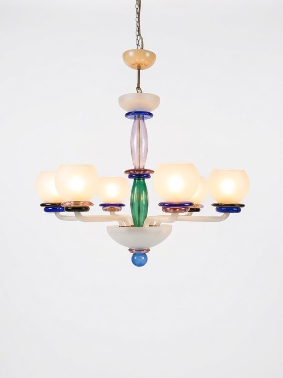 Lampadario italiano in vetro di Murano, anni '60, Metallo, Bianco, Postmodern (foto 15 di 15)