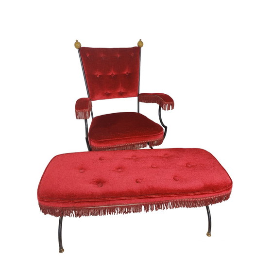 Image 1 of Pair of Savonarola Chair With Matching Stool