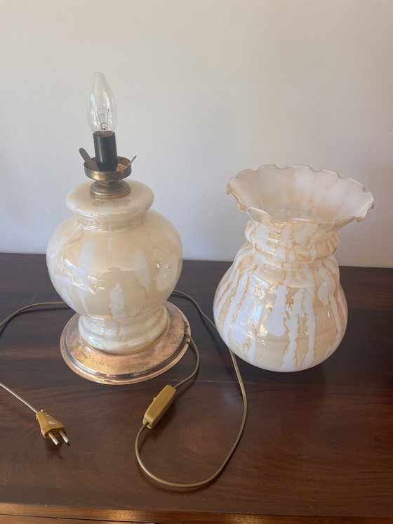 Image 1 of Vintage Lamp Van Glas Met Messing