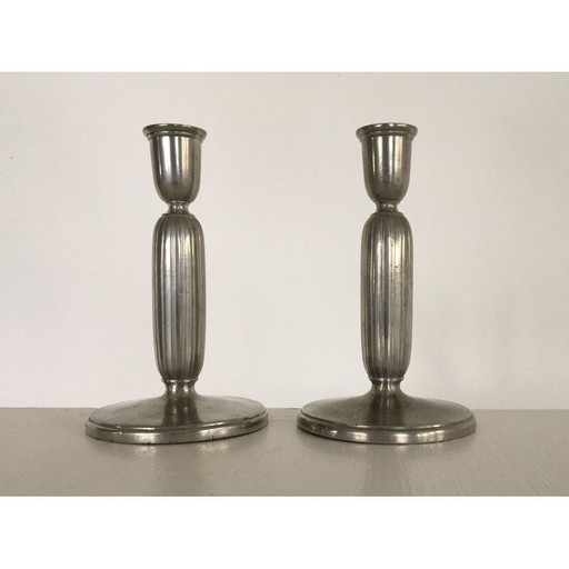 Pair of vintage Art Deco pewter candlesticks by Just Andersen