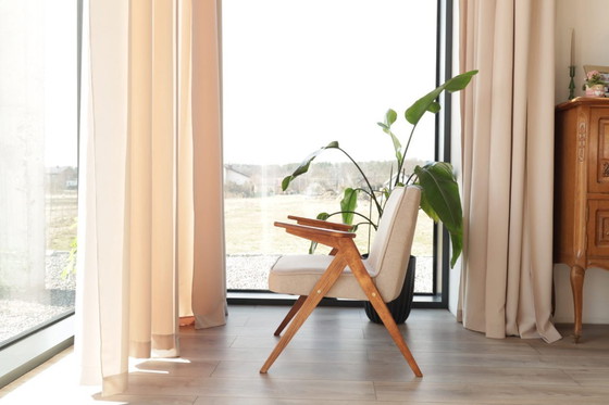 Image 1 of Vintage loungestoel met beige wollen bekleding, Scandinavisch design