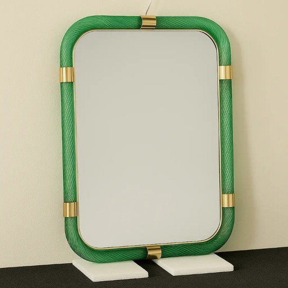 Image 1 of Rectangular "Torciglione" Wall Mirror Murano Glass in Barovier Style