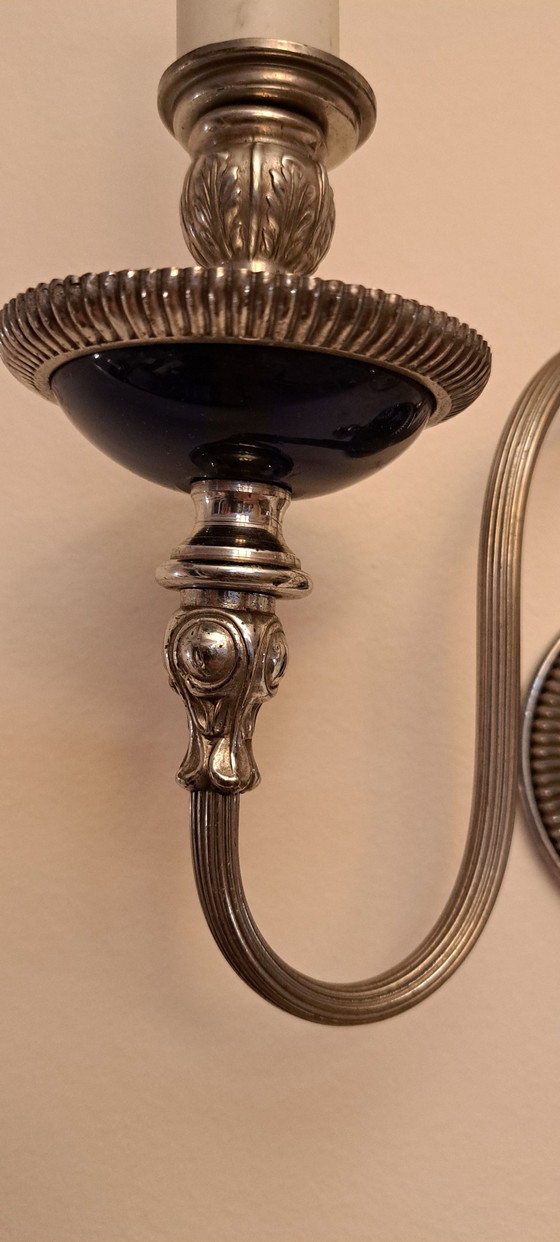 Image 1 of Französische Jugendstil-Wandlampen aus kobaltblauem Glas – 1940er, 2er Set