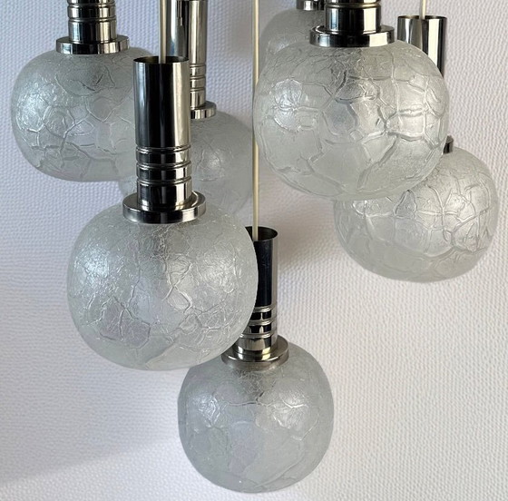 Image 1 of Lampada vintage Doria Leuchten con 7 globi in vetro craquelé