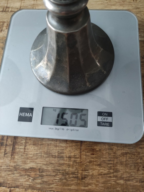 Image 1 of Mooie set zware vintage kandelabers – verzilverd (31 cm hoog)