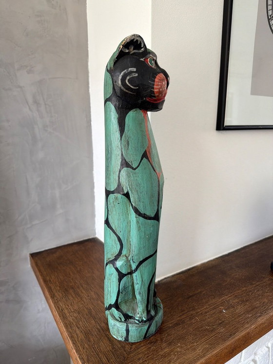 Image 1 of Vintage mint green with red cat 50cm high