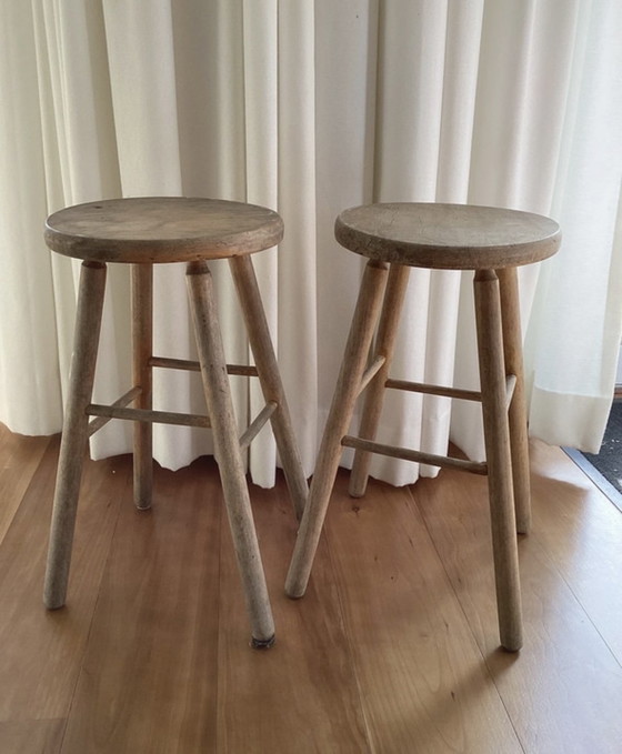 Image 1 of Set of vintage mid 20th century French stools - krukjes