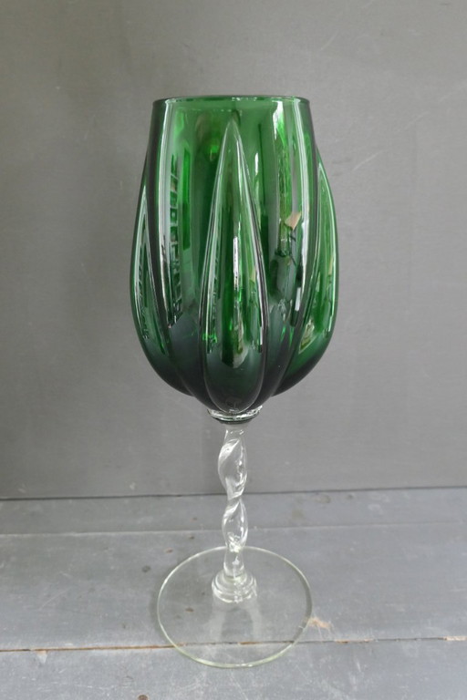 Vintage Empoli Optically Blown Glass Tulip Vase Green – vazen