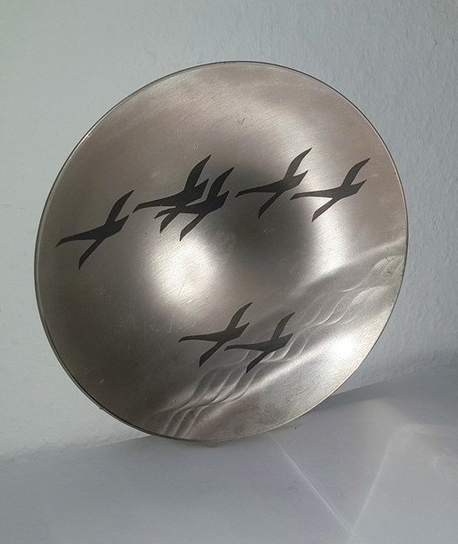 Silvered Ikora Wallplate With Wildgoose From Wmf, 1960S