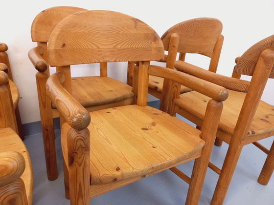 Image 1 of Set van 6 vintage Scandinavische Rainer Daumiller fauteuils van grenenhout uit de jaren 70.