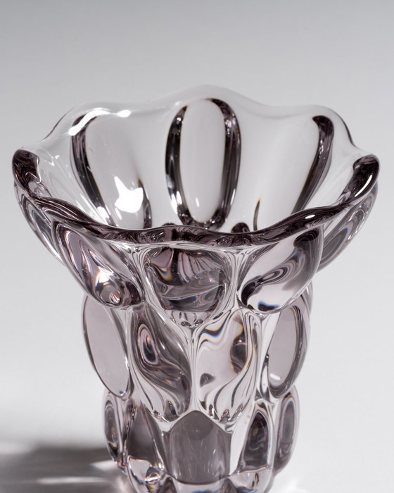 Image 1 of Vintage French 1950s Vannes Crystal Teardrop Vase with Raised Spheres
