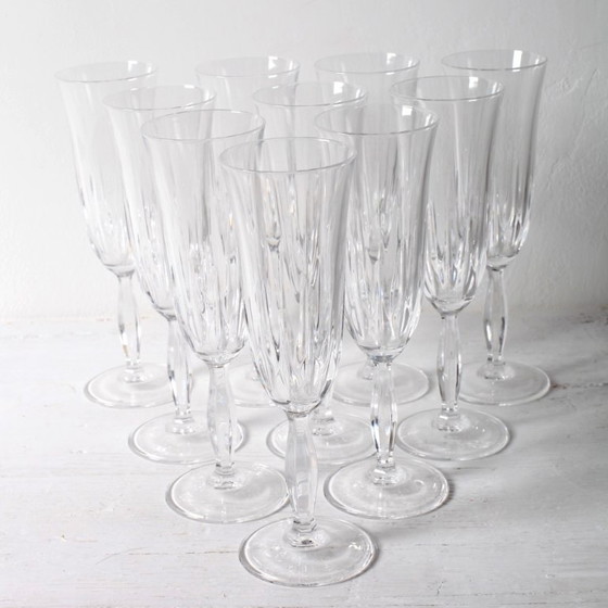 Set van 10 vintage kristallen champagneglazen, transparant Italiaans glaswerk / jaren 80 – Glazen & Karaffen (photo 2 of 12)