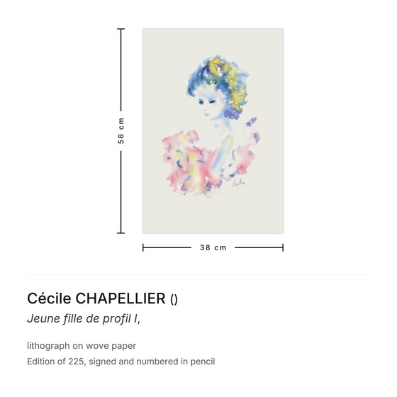 Image 1 of Cécile CHAPELLIER Jeune fille de profil I Litografía firmada
