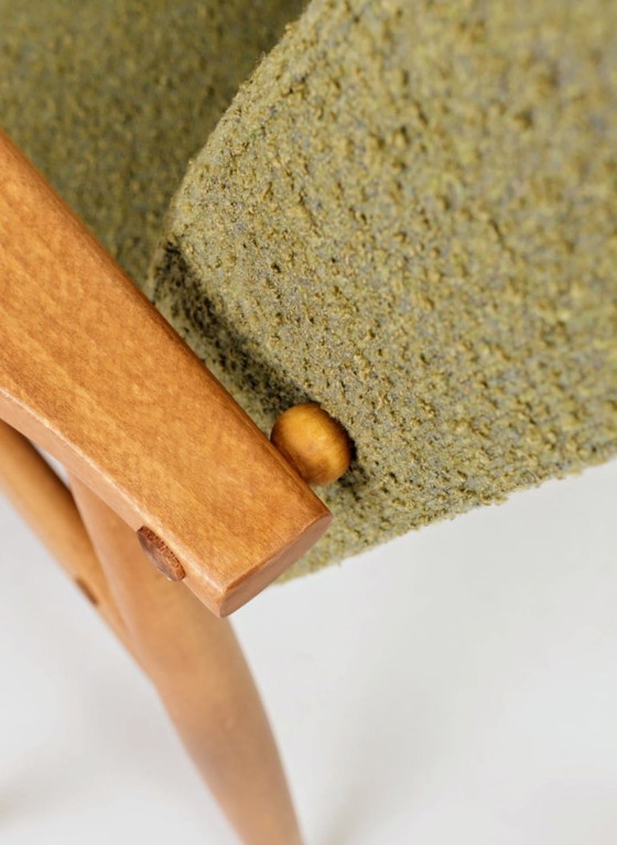 Image 1 of Loungestoel Vintage Groen Olijf Boucle, Mid Century Ontwerp, 1960