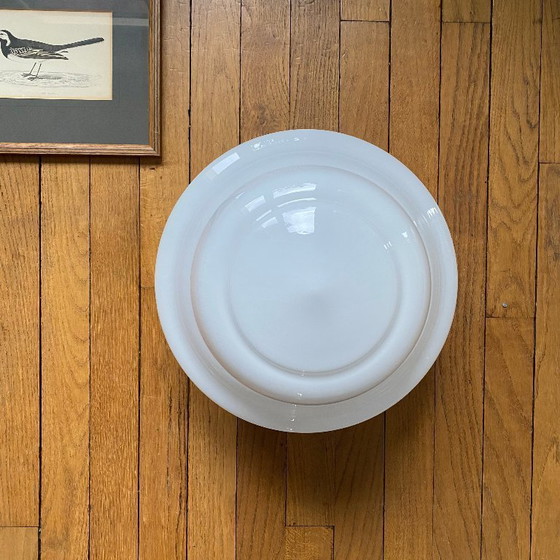 Image 1 of Lámpara de techo de globo de cristal opalino blanco de 30 cm de gran tamaño con base de montaje de aluminio