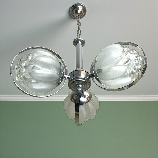 Space Age chromed metal and glass 3-light modern Sputnik chandelier, 1960s