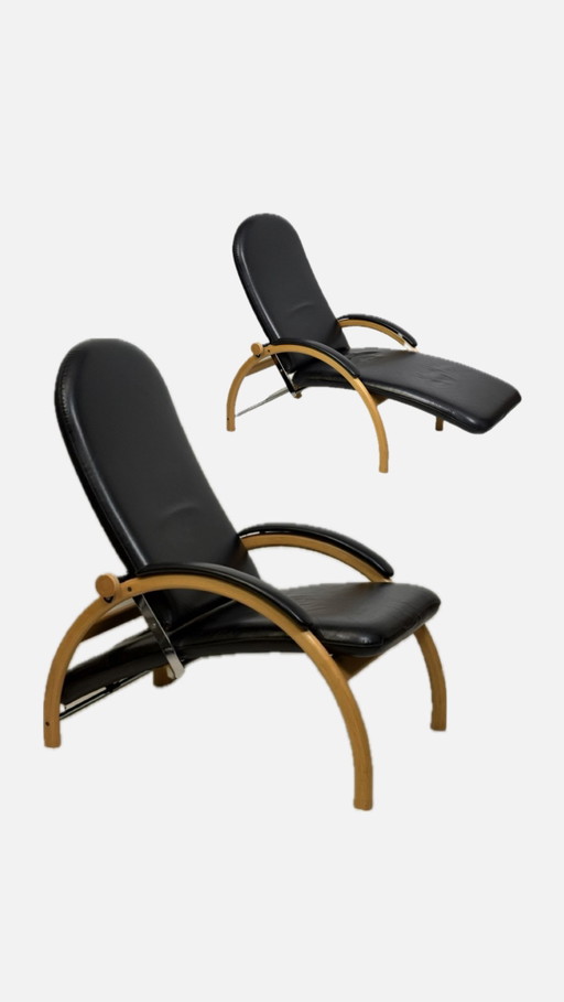 Fauteuil de lecture vintage scandinave Optima, Ingmar Relling pour Westnofa, cuir noir, structure en bois
