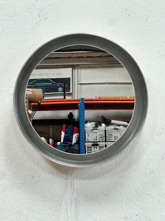 Image 1 of Vintage Round Wooden Wall Mirror With Lighting, Xl, 1970's