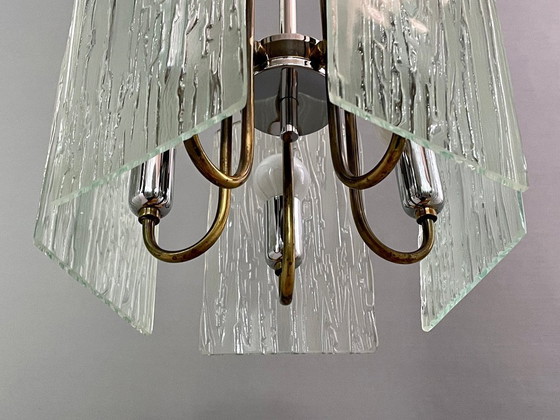 Image 1 of Lampada a sospensione a cinque luci in ottone/cromo di metà secolo moderno del 1960