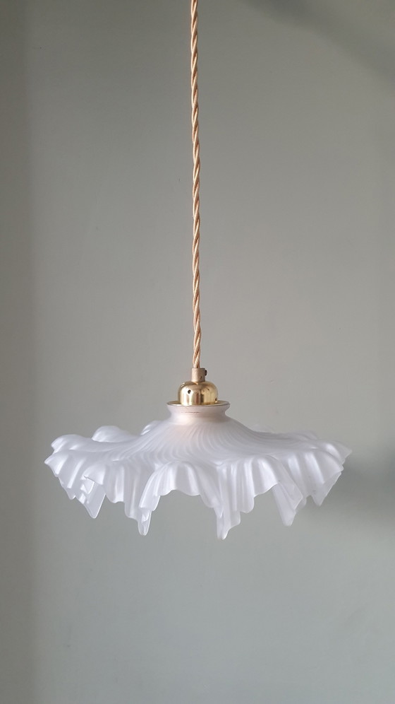 Image 1 of Vintage French Frosted Glass Pendant Lamp in Clichy Style