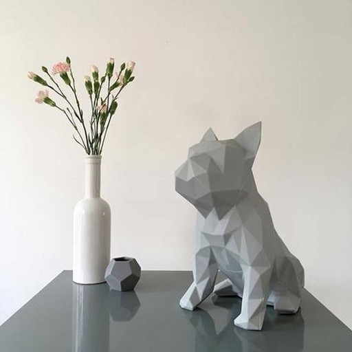 Diseño Marroquí - Escultura Estatua - Bulldog Francés - Gris - 30 cm de alto - Hecha a mano