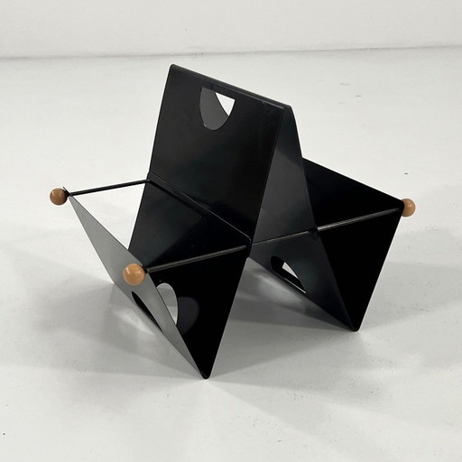 Black Postmodern Magazine Rack in Metal, 1980s