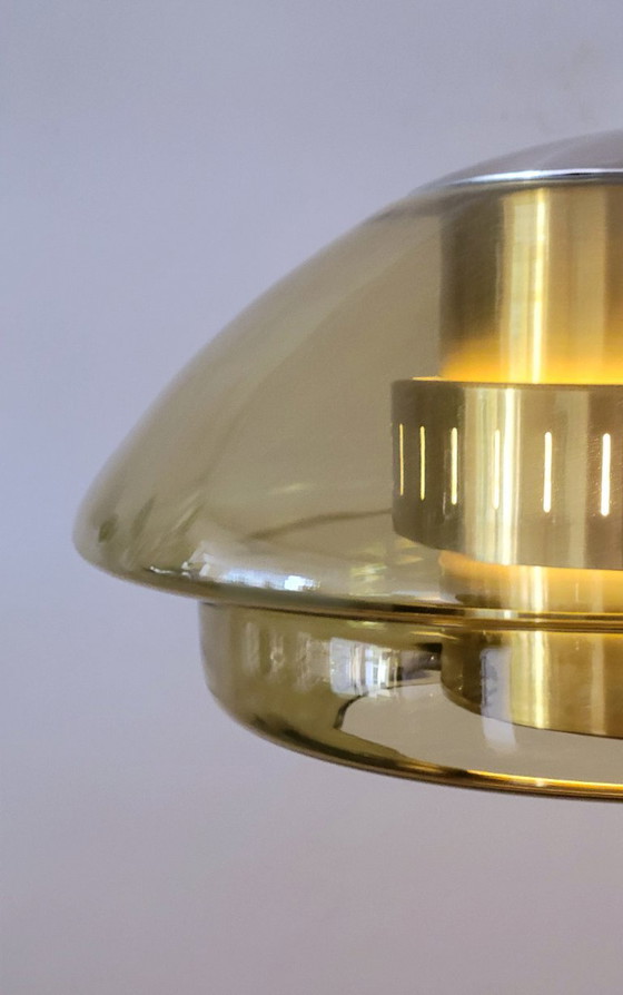 Dijkstra Space Age pendant lamp with amber glass, Netherlands 1970, Dijkstra Lampen, Metal, Yellow (photo 5 of 10)