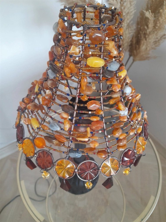 Image 1 of Lampe à poser en cristal ambré Vintage Hollywood Regency