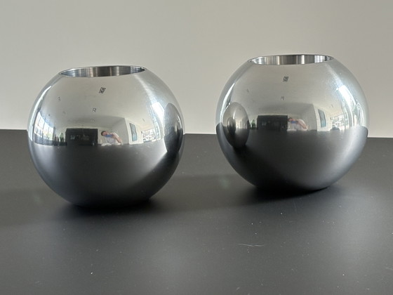 Image 1 of Porte-bougies chauffe-plat vintage Ikea en acier inoxydable Nässjö, lot de deux