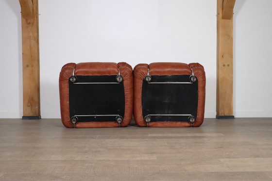 Image 1 of Paar Sesann Lounge Chairs van Gianfranco Frattini in cognac leer voor Cassina Italië 1969