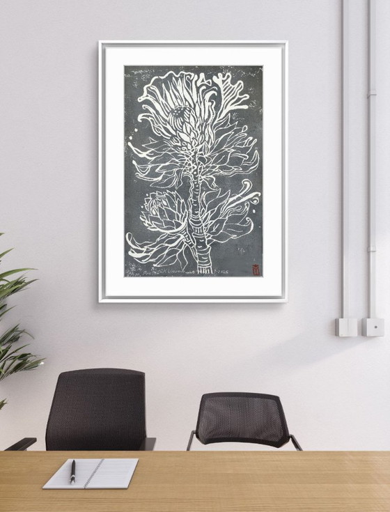 Image 1 of Protea Linocut – A3 Botanical Art Print 