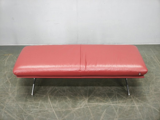 Image 1 of German Koinor Leather Bench with Brushed Stainless Steel Base 2020s