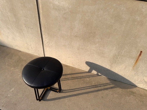 STELLAR WORKS design stool in black leather and brass