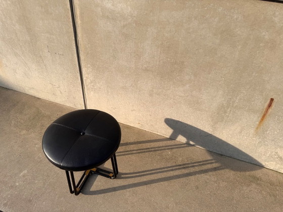 Image 1 of STELLAR WORKS design stool in black leather and brass