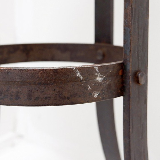 Image 1 of Pair of brutalist bar stools in oak and wrought iron, 1960s