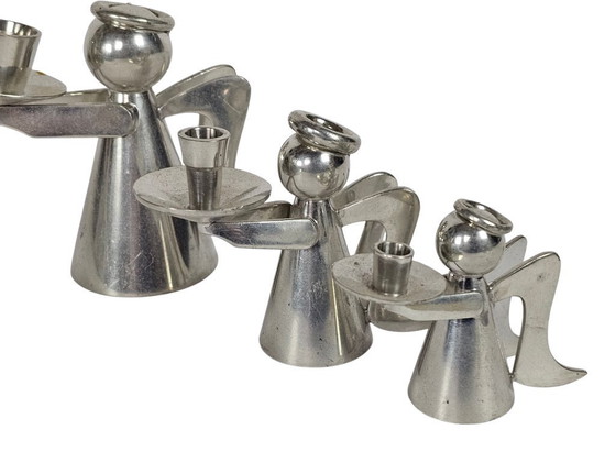 Image 1 of Trois chandeliers vintage en forme d'ange - aluminium poli - années 80