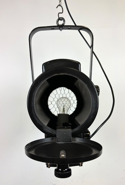 Grey Cast Aluminium Explosion Proof Lamp with Enameled Shade, 1970s