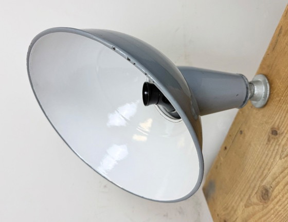 Image 1 of Industrial British Grey Enamel Factory Wall Lamp, 1960s