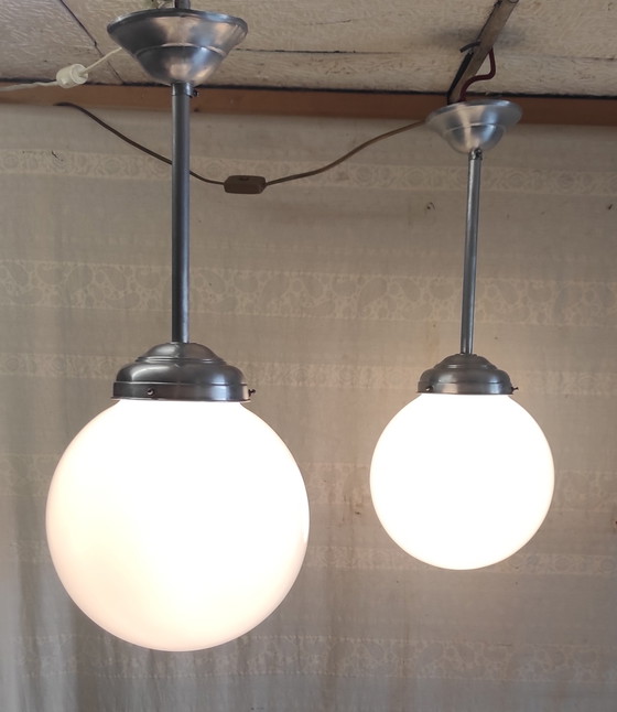 Image 1 of Bauhaus style globe opaline pendant light XL - mid. 20th century 