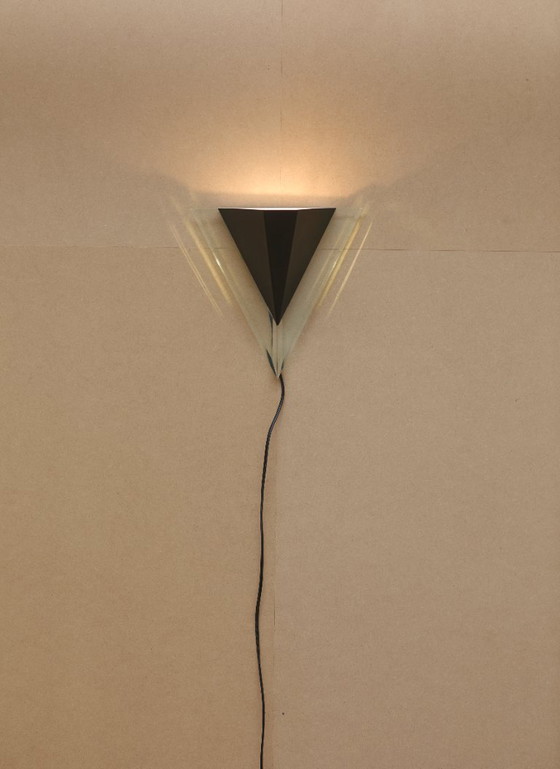 Image 1 of Pair of vintage Postmodern Memphis metal and lucite diamond wall sconces, circa 1980