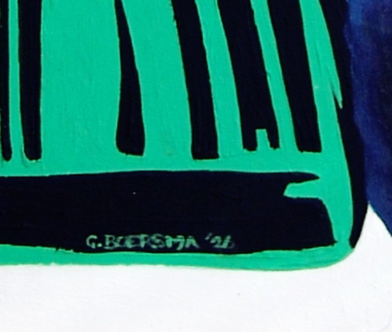 Image 1 of Bouteille de Coca-Cola - Tableau d'un homme regardant une peinture d'Andy Warhol